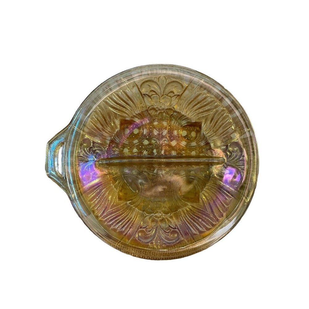Vintage Carnival Glass Marigold Divided Nut Snack Bowl, 8 in.